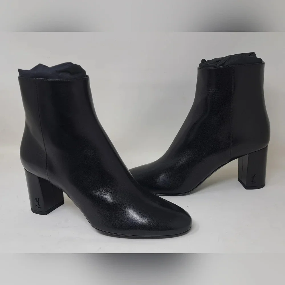 NWT Saint Laurent Paris LouLou 70 Zip Booties Ankle Boots Black Leather 38EU 8US - Picture 12 of 16